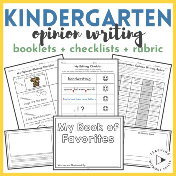 Preview of Kindergarten Opinion Writing Resources, Editing & Revising Checklists, Rubric