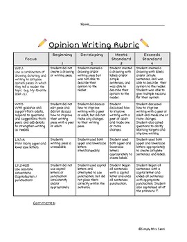 Preview of Kindergarten Opinion Writing Rubric