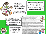 Kindergarten Orientation PowerPoint Literacy Focus Back to
