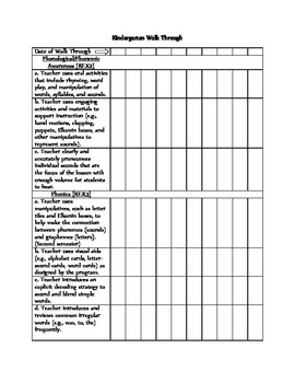 Preview of Kindergarten PA and Phonics Walk Through