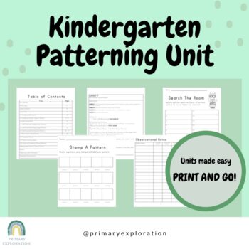 Preview of Kindergarten Patterning Unit for Primary using the Canadian Ontario Curriculum