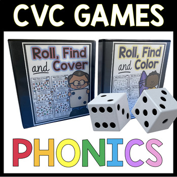 Preview of Kindergarten Phonics Games CVC Words - Roll and Cover - Coloring Short Vowels