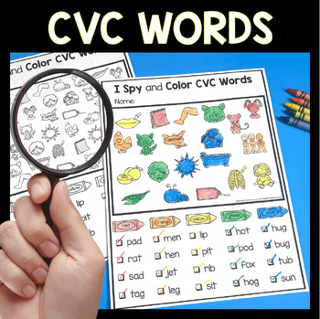 Preview of I Spy CVC Words - Find and Color Worksheets Short Vowel Phonics Games