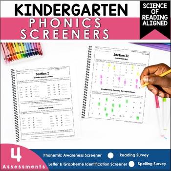 Preview of Kindergarten Phonics Screeners - Spelling Reading Assessments