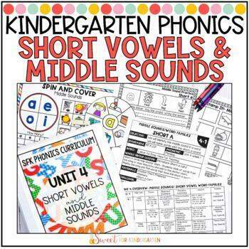 Preview of Kindergarten Phonics Short Vowels Unit | Isolating Middle Sounds | Word Families