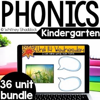 Preview of Kindergarten Weekly Phonics Lessons and Digital Units for PowerPoint BUNDLE