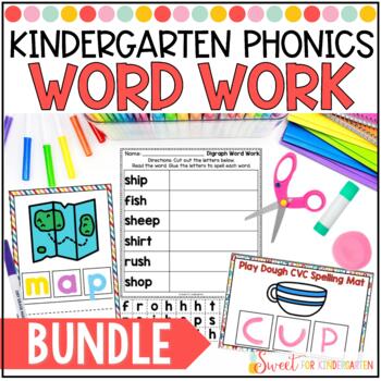 Preview of Kindergarten Phonics Word Work Activity and Worksheets Bundle