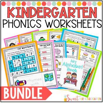 Preview of Kindergarten Phonics Worksheets for the Year Bundle | No Prep Word Work Activity