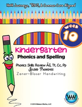 Preview of Kindergarten Phonics and Spelling Zaner-Bloser Week 10 (Review Ă, T, C, P)