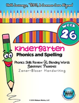 Preview of Kindergarten Phonics and Spelling Zaner-Bloser Week 26 (Short Ŭŭ) {TEKS-aligned}