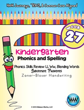 Preview of Kindergarten Phonics and Spelling Zaner-Bloser Week 27 (L, W) {TEKS-aligned}