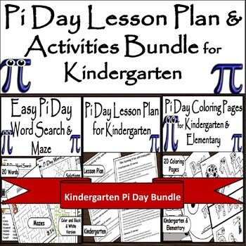 Preview of Kindergarten Pi Day Bundle:Lesson Plan,Coloring,Word Search & Maze on March 14th