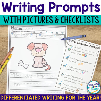 Preview of Kindergarten Picture Writing Prompts with Sentence Starters Complete Bundle