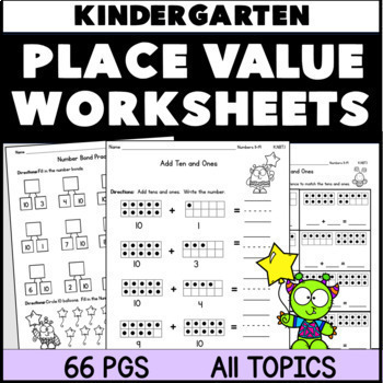Preview of Kindergarten Place Value Worksheets Tens and Ones Numbers to 20 in Base Ten