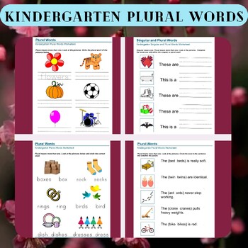 Preview of Kindergarten Plural Words Worksheets: Learning Singular and Plural Forms