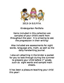 Kindergarten Portfolio- Letter to Parents by Kindergarten 