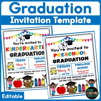 Preview of Kindergarten, Pre-K & Preschool Graduation EDITABLE Invitation & RSVP