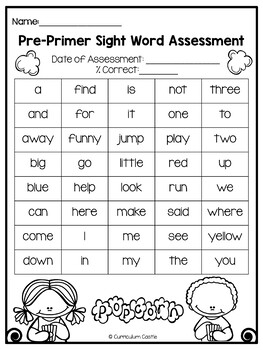 primer sight words kindergarten