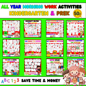 Preview of Kindergarten & PreK All-Year Morning Work BUNDLE: 100+ Activities and Worksheets