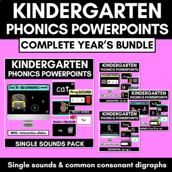 Preview of Kindergarten Phonics Powerpoint Bundle - Single Sounds & Consonant Digraphs