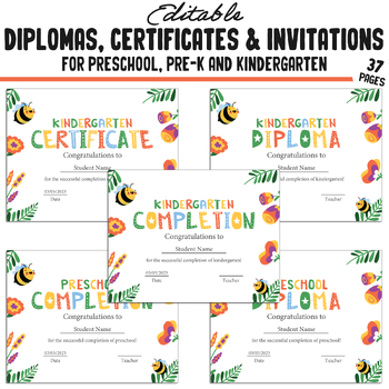 Preview of Kindergarten, Preschool, Pre K Graduation Certificates, Diplomas & Invitations
