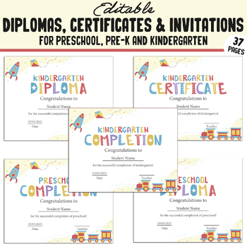 Preview of Kindergarten Preschool PreK Certificates Diplomas End of the Year & Invitations