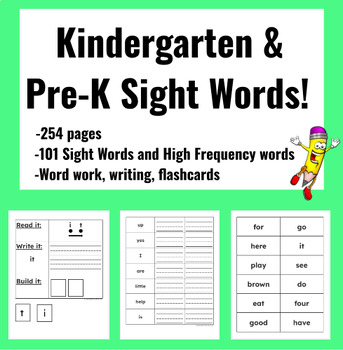 Preview of Kindergarten Sight Word High Frequency activities worksheets practice year long