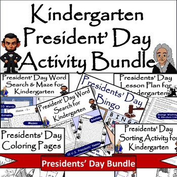 Preview of Kindergarten President’ Day Activity Bundle: Lesson Plan, Puzzles,coloring,Bingo