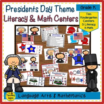 Preview of Kindergarten Presidents Day Themed Literacy & Math Centers & Activities