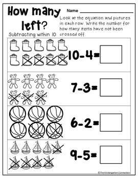 kindergarten printables subtraction by the kindergarten connection