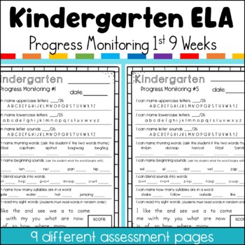 Preview of Kindergarten Progress Monitoring ELA 1st 9 weeks