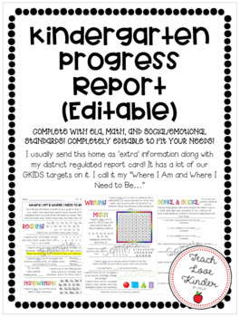 Preview of Kindergarten Progress Report (Editable)