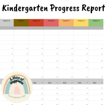 Preview of Kindergarten Progress Report with Autofill in Google Sheets