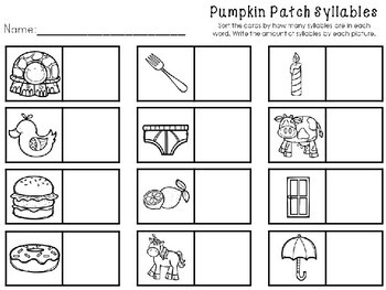 Kindergarten Pumpkin Literacy Center - Pumpkin Patch Syllables | TpT