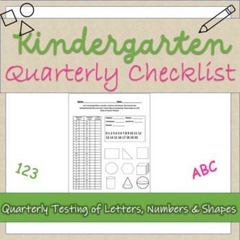 Preview of Kindergarten Quarterly Testing Checklist