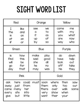 kindergarten rainbow sight words by teaching to the test
