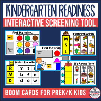 Preview of Kindergarten Readiness Assessment Boom Cards, Kindergarten Screening Tool