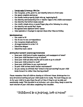 kindergarten readiness checklist for parents