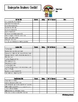 kindergarten skills checklist for teachers