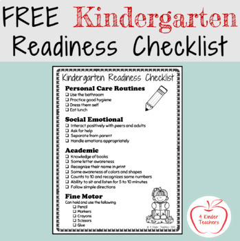 Kindergarten Readiness Checklist By 4 Kinder Teachers Tpt