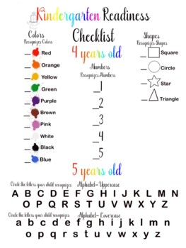 Kindergarten Readiness Checklist by The Education Boutique | TpT