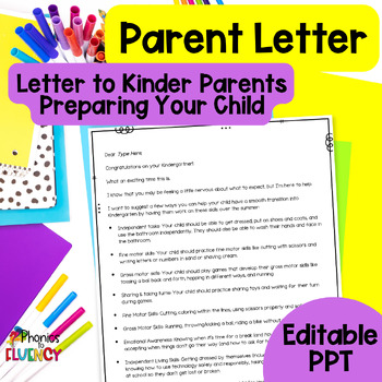 Preview of Kindergarten Readiness Checklist Letter to Parents