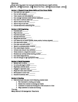 Preview of Kindergarten Readiness Checklist for Parents and Teachers