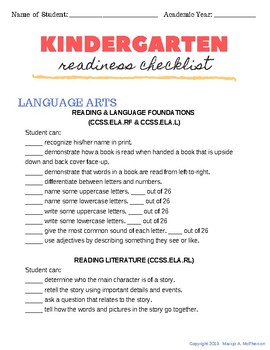 Kindergarten Readiness Checklist for Preschoolers by Mari-jo McPherson
