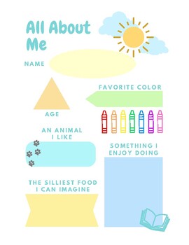 All About Me Worksheet - Color and Black and White by Melody Price