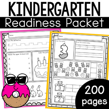 Preview of Kindergarten Readiness and Summer Review Packet Math and Literacy worksheets
