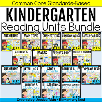 Preview of Kindergarten Reading Comprehension Passages & Questions, RL RI Units, Worksheets