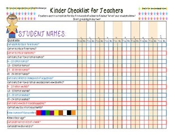 kindergarten homework list