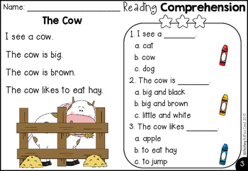 Free Kindergarten Reading Prehension And Questions By