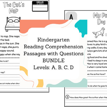Preview of Kindergarten Reading Comprehension Bundle for Progress Monitoring~Levels A,B,C,D